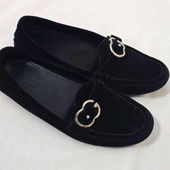 GUCCI Sachalin Sport Black Suede Women’s Loafers Shoes 36.5 - Picture 1 of 9